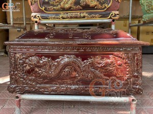 Bộ quách tiểu khắc nổi Rồng men màu nâu, 78x39cm