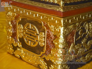 Bộ quách tiểu chân vuông khắc nổi Rồng dát vàng, 80cm