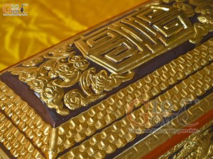 Bộ quách tiểu chân vuông khắc nổi Rồng dát vàng, 80cm