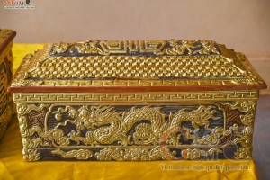 Bộ quách tiểu chân vuông khắc nổi Rồng dát vàng, 80cm