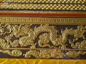 Bộ quách tiểu chân vuông khắc nổi Rồng dát vàng, 80cm