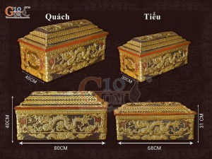 Bộ quách tiểu chân vuông khắc nổi Rồng dát vàng, 80cm