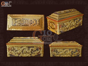 Bộ quách tiểu chân vuông khắc nổi Rồng dát vàng, 80cm