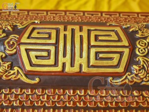 Bộ quách tiểu tam cấp khắc nổi Rồng vẽ nhũ vàng, 80cm