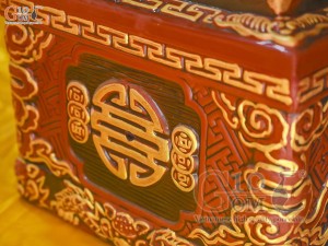 Bộ quách tiểu tam cấp khắc nổi Rồng vẽ nhũ vàng, 80cm