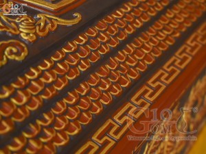 Bộ quách tiểu tam cấp khắc nổi Rồng vẽ nhũ vàng, 80cm