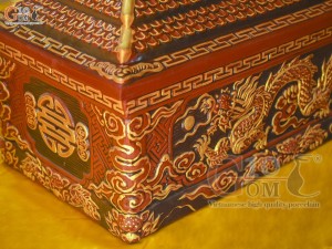 Bộ quách tiểu tam cấp khắc nổi Rồng vẽ nhũ vàng, 80cm