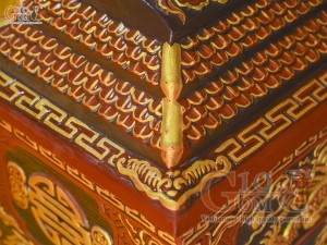 Bộ quách tiểu tam cấp khắc nổi Rồng vẽ nhũ vàng, 80cm