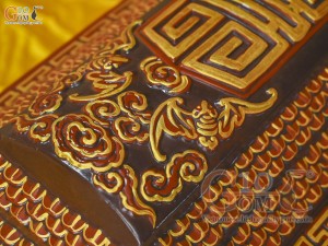 Bộ quách tiểu tam cấp khắc nổi Rồng vẽ nhũ vàng, 80cm