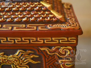 Bộ quách tiểu tam cấp khắc nổi Rồng vẽ nhũ vàng, 80cm