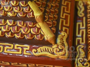 Bộ quách tiểu tam cấp khắc nổi Rồng vẽ nhũ vàng, 80cm