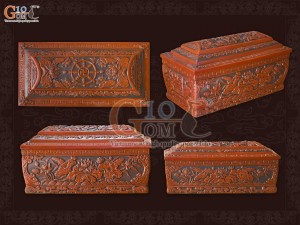 Bộ quách tiểu tam cấp khắc nổi Sen phình, 80cm