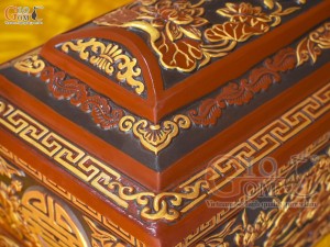 Bộ quách tiểu tam cấp khắc nổi Sen phình vẽ nhũ vàng, 80cm