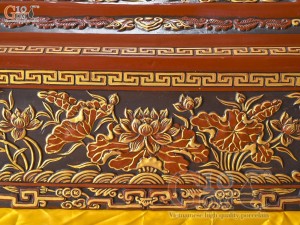 Bộ quách tiểu tam cấp khắc nổi Sen phình vẽ nhũ vàng, 80cm