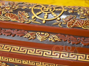 Bộ quách tiểu tam cấp khắc nổi Sen phình vẽ nhũ vàng, 80cm