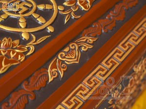 Bộ quách tiểu tam cấp khắc nổi Sen phình vẽ nhũ vàng, 80cm