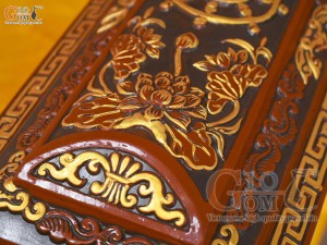 Bộ quách tiểu tam cấp khắc nổi Sen phình vẽ nhũ vàng, 80cm