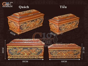 Bộ quách tiểu tam cấp khắc nổi Sen phình vẽ nhũ vàng, 80cm