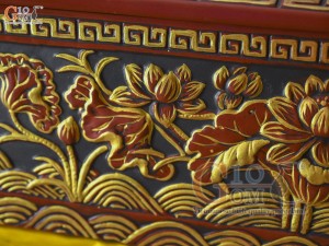 Bộ quách tiểu vuông khắc nổi Sen vẽ nhũ vàng, 80cm