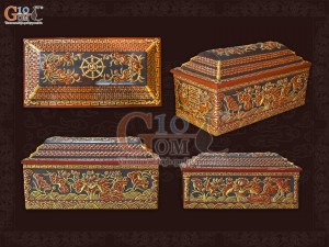 Bộ quách tiểu vuông khắc nổi Sen vẽ nhũ vàng, 80cm