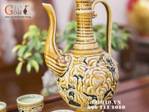 Bộ rượu khắc nổi hoa phù dung