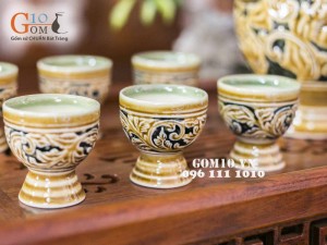 Bộ rượu khắc nổi hoa phù dung