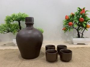 Bộ rượu men gốm 4 chén, 450ml