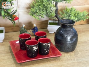 Bộ rượu sake chén khắc trúc, 330ml