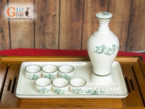 Bộ rượu sen xanh men kem