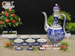 Bộ rượu to vẽ đại thanh, cảnh hoa đào, cao 27cm