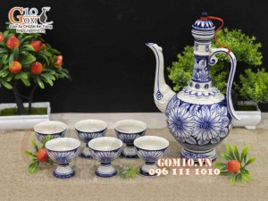 Bộ rượu to vẽ đại thanh hoa xanh, cao 27cm