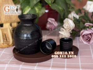 Bộ sake 2 chén, khay gốm 330ml