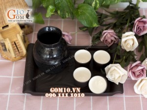 Bộ sake rượu, khay chữ nhật - chén lòng trắng 330ml