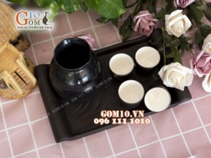 Bộ sake rượu, khay chữ nhật - chén lòng trắng 330ml