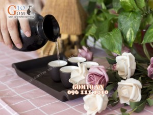 Bộ sake rượu, khay chữ nhật - chén lòng trắng 330ml