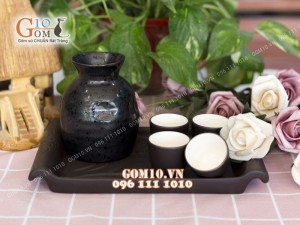 Bộ sake rượu, khay chữ nhật - chén lòng trắng 330ml