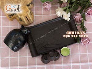 Bộ sake rượu, khay chữ nhật - chén lòng xanh 330ml