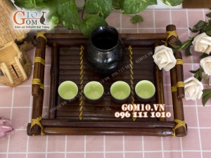 Bộ sake rượu khay tre- chén lòng xanh 330ml