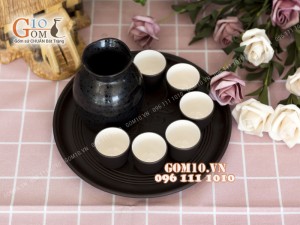 Bộ sake rượu, khay tròn - chén lòng trắng 330ml