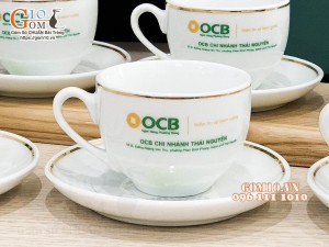 Bộ sản phẩm gốm sứ quà tặng in logo ngân hàng OCB