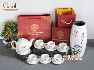 Bộ sản phẩm gốm sứ quà tặng in logo Phòng GD&ĐT Quận 3 - TP.HCM