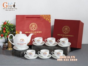 Bộ sản phẩm gốm sứ quà tặng in logo Phòng GD&ĐT Quận 3 - TP.HCM