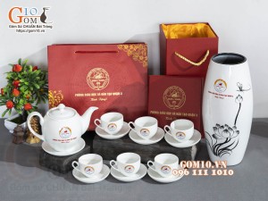 Bộ sản phẩm gốm sứ quà tặng in logo Phòng GD&ĐT Quận 3 - TP.HCM