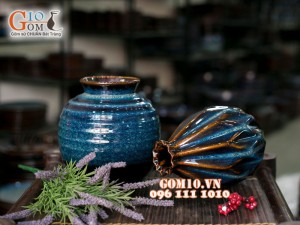 Bộ sản phẩm lọ hoa tròn men hỏa biến 20cm