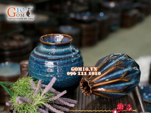 Bộ sản phẩm lọ hoa tròn men hỏa biến 20cm