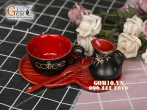 Bộ tách trà cà phê men gốm, lòng đỏ