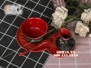 Bộ tách trà cà phê men gốm, lòng đỏ