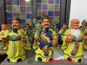 Bộ Tam Đa men màu vàng Phúc - Lộc - Thọ, cao 27cm