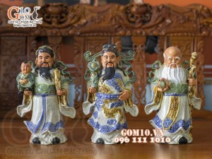 Bộ Tam Đa men rạn cổ Phúc - Lộc - Thọ, cao 27cm