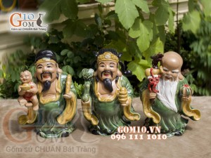 Bộ tam đa Phúc Lộc Thọ men ngọc, cao 32cm